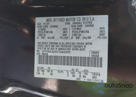 2001 Ford Ranger Edge/Xl/Xlt from USA, damaged, VIN 1FTYR14U51TA63395